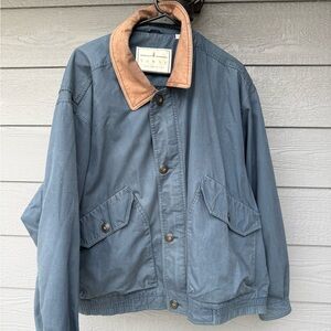 London Fog Towne Blue Jacket with a Brown Leather Collar